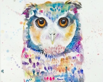 Owl Painting Original Watercolour