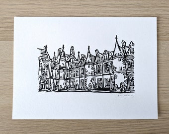 Glasgow University Scotland Linoprint Art