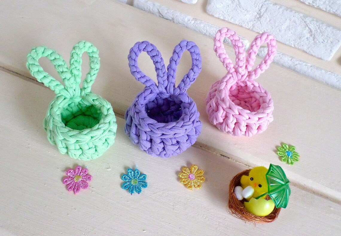 Mini Easter Bunny Basket Crochet Pattern Easter Rabbit Etsy