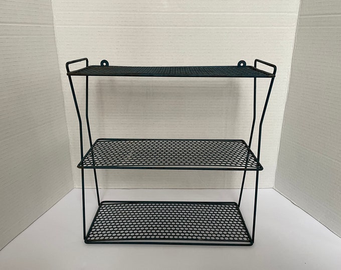 Vintage Black Wire Metal Wall Shelf Mid Century Modern Atomic Mategot