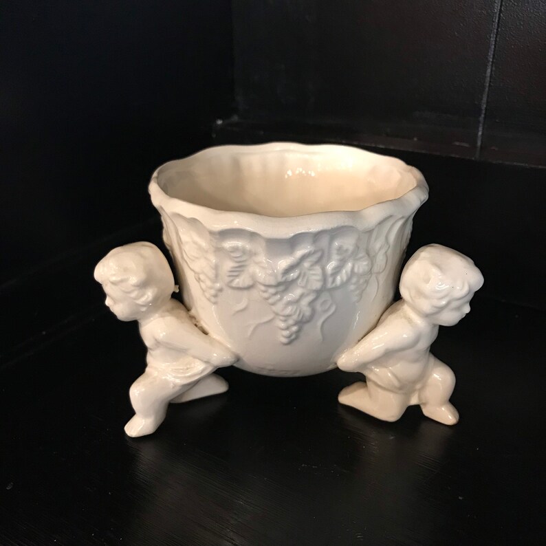 Vintage Lefton Renaissance Kneeling Cherubs Angels and Grapevines Planter Lefton Candy Dish Valentine\u2019s Day Gift Lefton