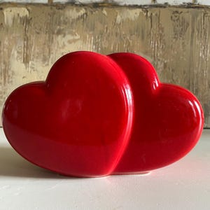 Red Heart Vase, Valentine’s Day vintage Teleflora Double Heart Planter I Love You Gift