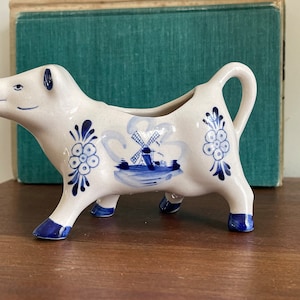 Vintage Blue Delft Hand Painted Cow Creamer Farmhouse Decor Blue White Kitchen