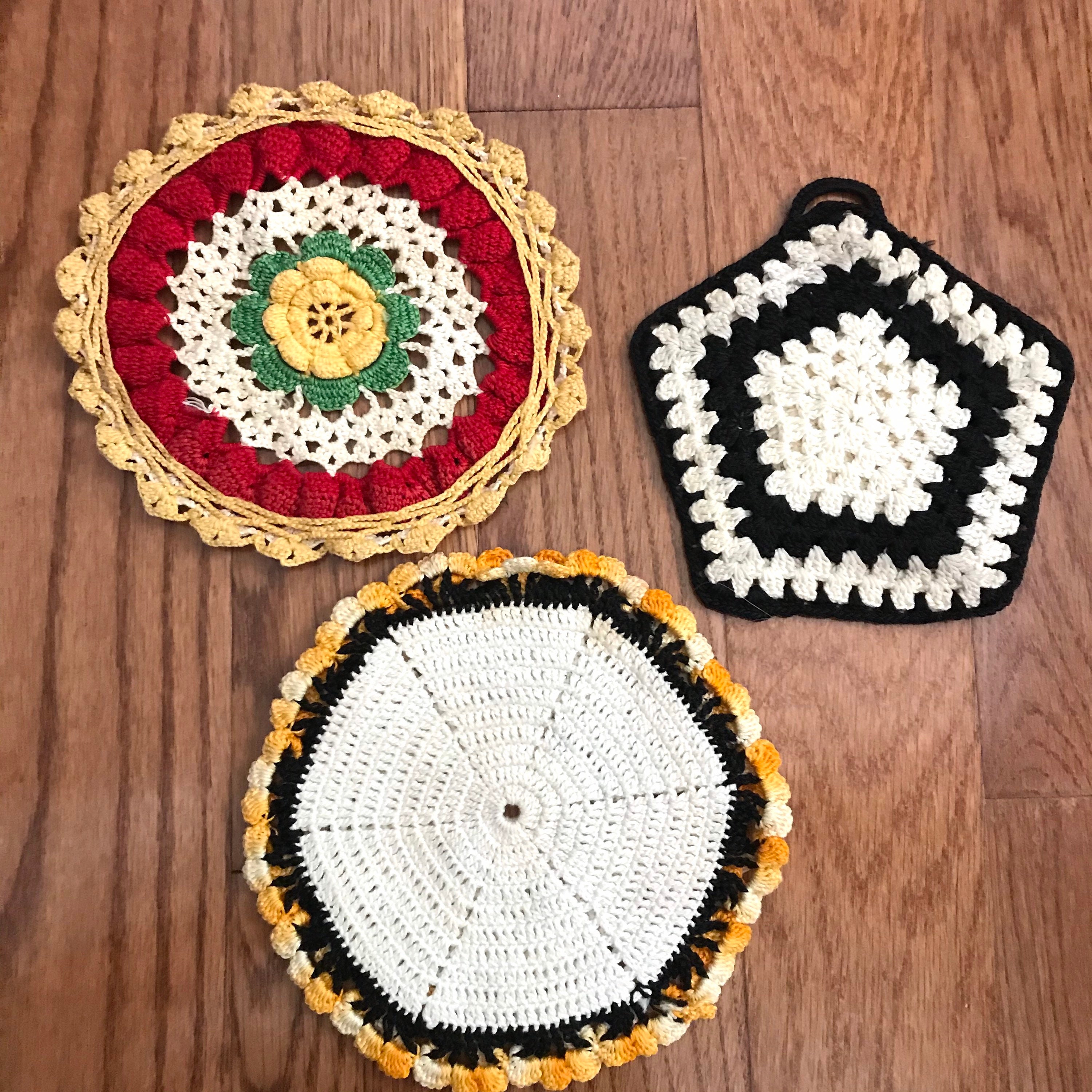 Vintage pot holders /crocheted colorful pot holders or Etsy