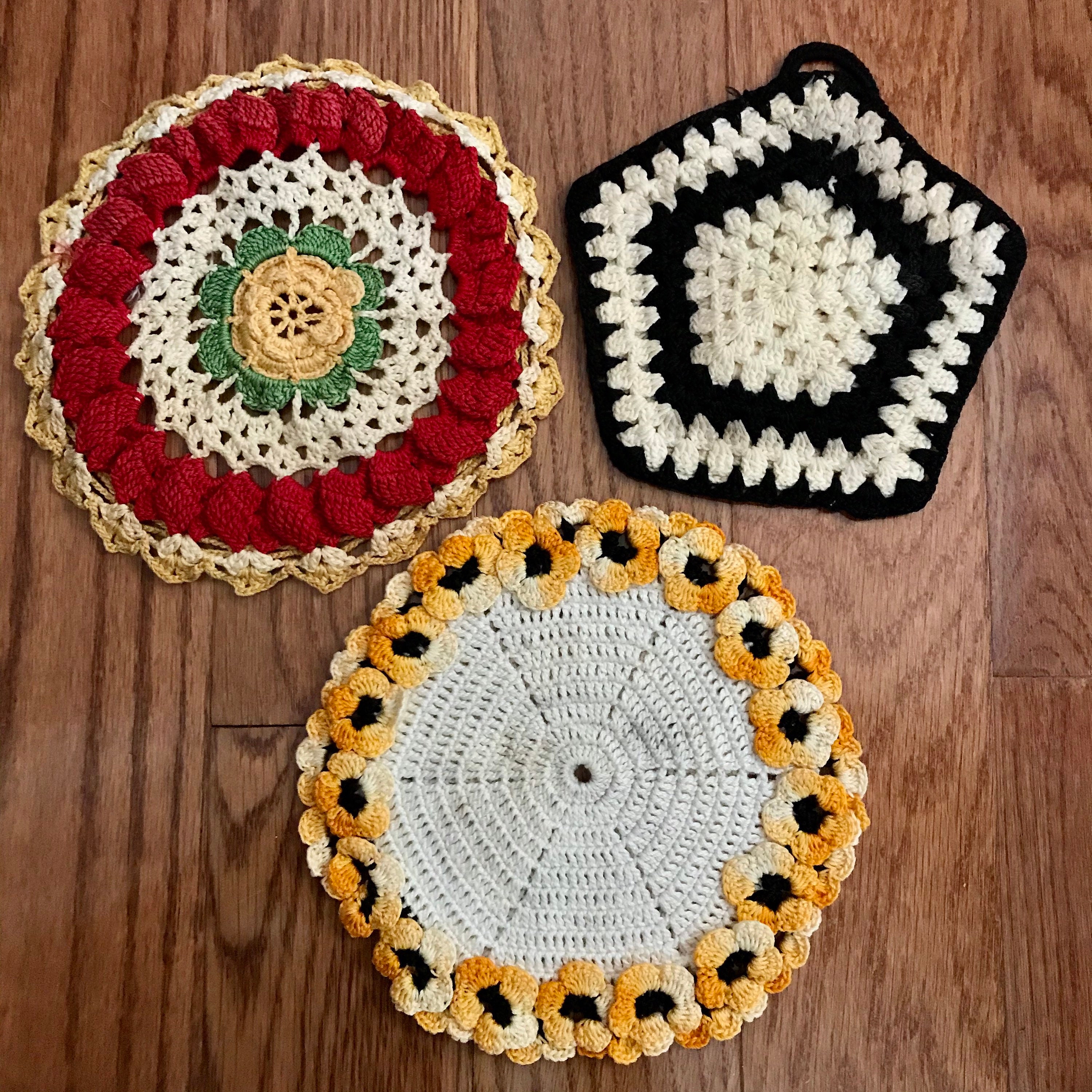 Vintage pot holders /crocheted colorful pot holders or Etsy