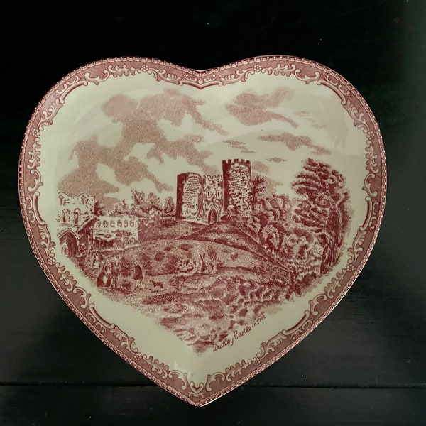 Johnson Bros. Old Britain Castles Pink Heart Shaped Plate stamped Johnson Brothers England 1883 NIB