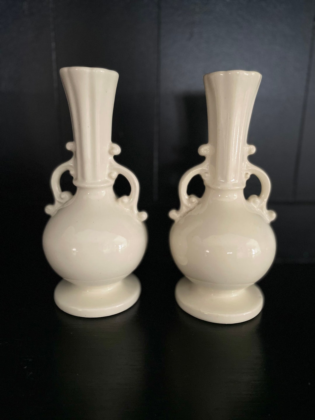 Vintage Pair of Vases Royal Haeger Pottery No 1918 Ivory Black White