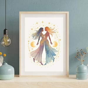 Gemini Zodiac Poster – Digital Download Wall Art – Celestial Twins Astrology Print – Gemini Constellation Decor