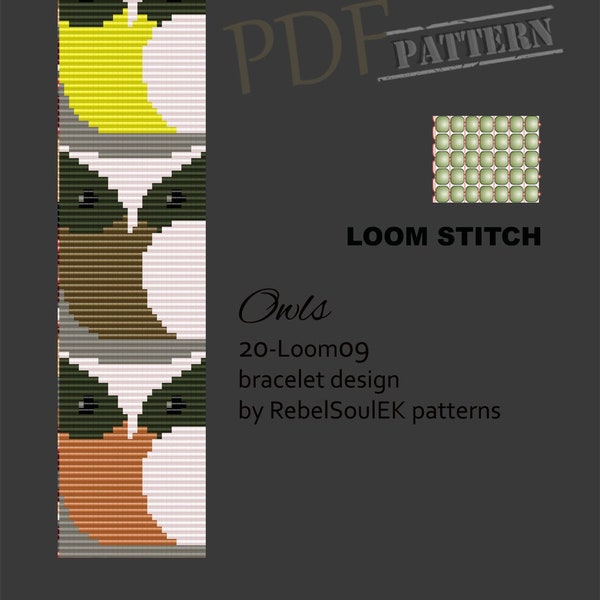 Owl pattern, bird bracelet, instant download, bead loom pattern, loom beading, delica pattern, bead weaving pattern, square pattern