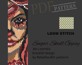 Gipsy beadwork pattern, sugar skull loom, instant download, bead loom pattern, loom beading, loom bracelet, square pattern