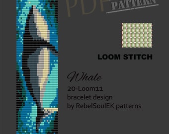 Whale pattern, instant download, under water, beaded cuff pattern ,beadweaving graph, fish pattern design, easy to follow, loom