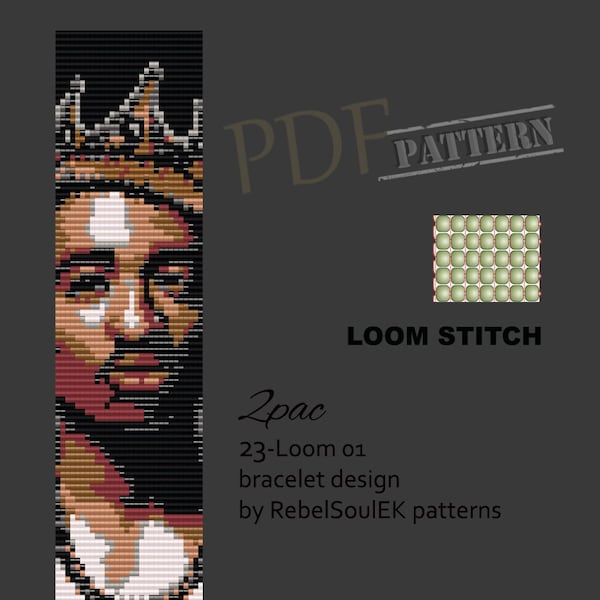 Tupac Shakur bead loom pattern, loom beading, 2PAC pattern, famous people, man pattern, bookmark, singer pattern