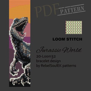 Dinosaur loom, Jurassic park,Jurassic world, pdf pattern, bracelet pattern,  Delica pattern, seed beads tutorial, instant downloud PDF