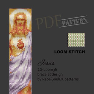 Jesus loom, burning heart pattern,  loom easter,  resurrection, seed bead pattern, pdf pattern, wide cuff pattern