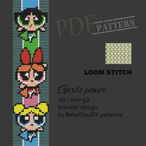 Girls Power pattern, girls loom pattern, square stitch, cartoon, beading pattern, bead loom, pdf pattern, scheme loom