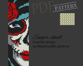 Santa Muerte beadwork pattern, sugar skull loom, instant download, bead loom pattern, loom beading, loom bracelet, square pattern