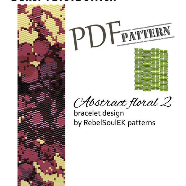Fantasy peyote instant download, 2 drop peyote, beadweaving graph, peyote pattern, art pattern, floral pattern, purple bracelet