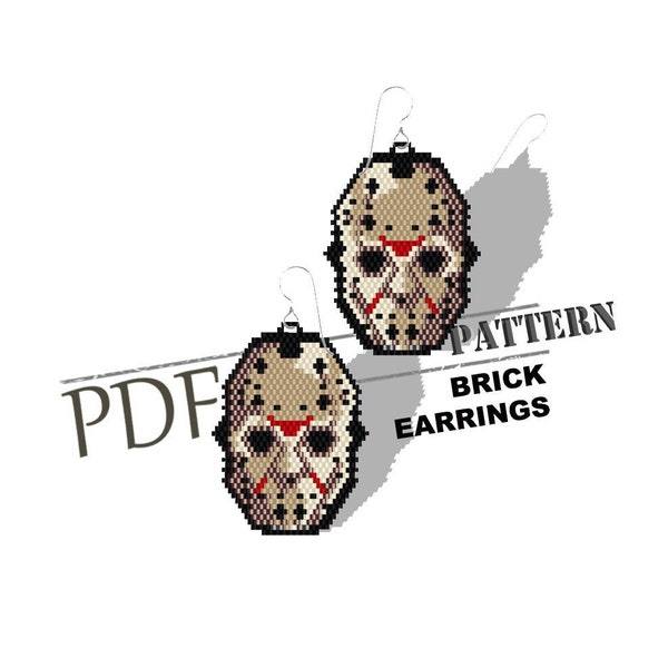 Halloween brick stitch, instant download, Jason pattern, earrings pattern, pdf pattern, seed bead pattern, brick earring, friday 13, horror