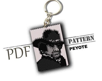 Johnny Cash peyote stitch, instant download, western pattern, keychain pattern, pdf pattern, seed bead pattern, brick keychain, Halloween