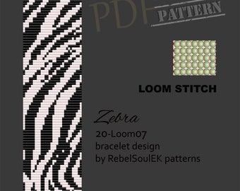 Patrón de pulsera Zebra Loom: cuentas en blanco y negro (patrón PDF)
