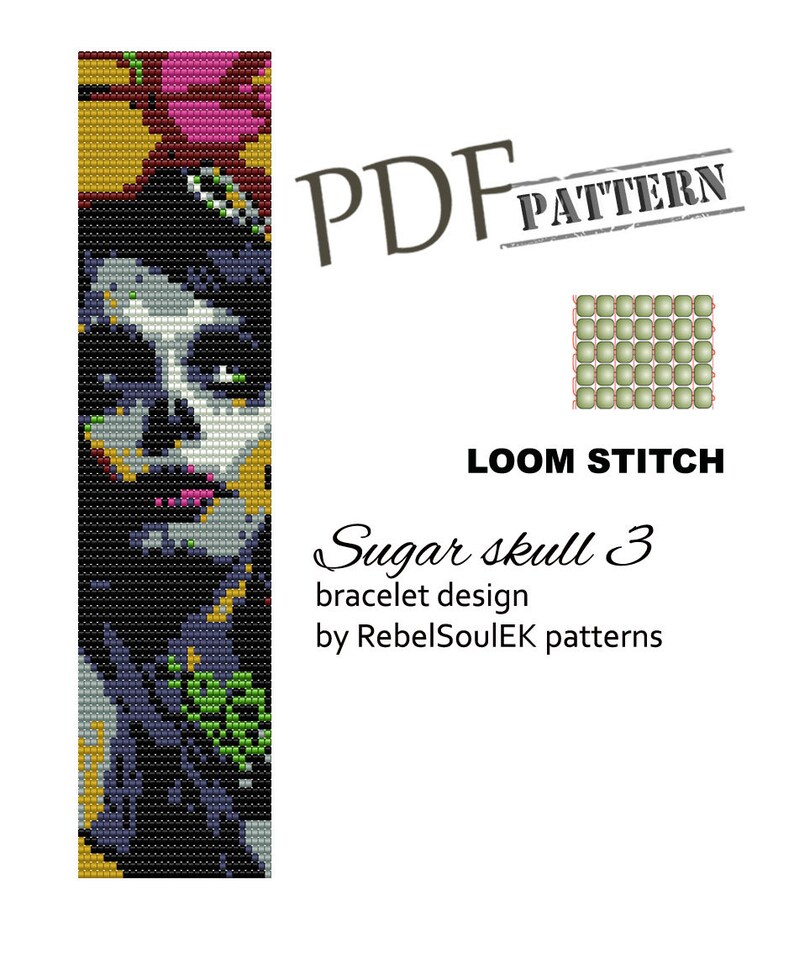 instant download bead loom pattern loom beading sugar skull loom square pattern Santa Muerte beadwork pattern loom bracelet