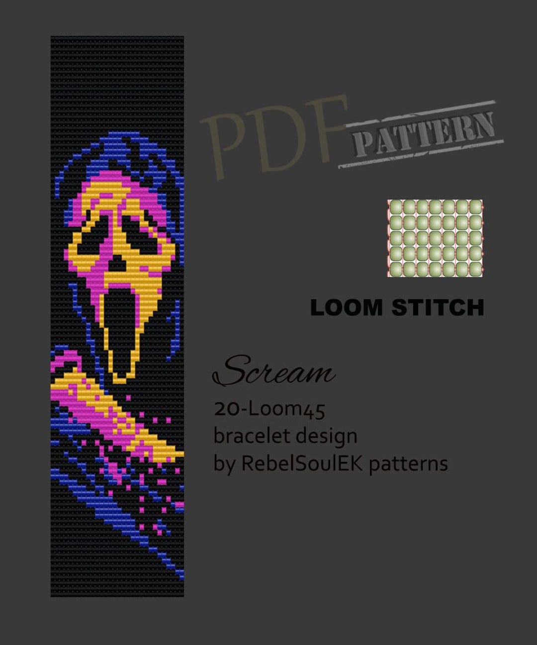 Scream Mask Loom Bracelet Pattern: Goth Halloween Jewelry (PDF Pattern ...