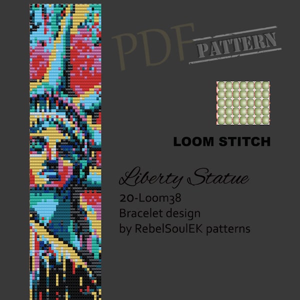 Liberty statue loom, american style, USA pattern, pdf pattern, bracelet pattern,  Delica pattern, seed beads tutorial, instant downloud PDF