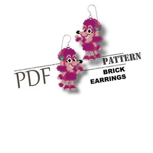 Pink Dog cartoon,  Brick stitch, instant download, doggy pattern, earrings pattern, pdf pattern, seed bead pattern, brick earring
