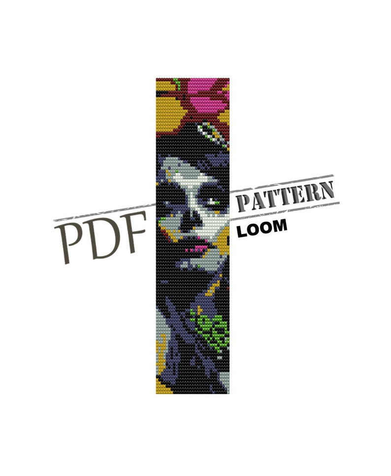 instant download bead loom pattern loom beading sugar skull loom square pattern Santa Muerte beadwork pattern loom bracelet