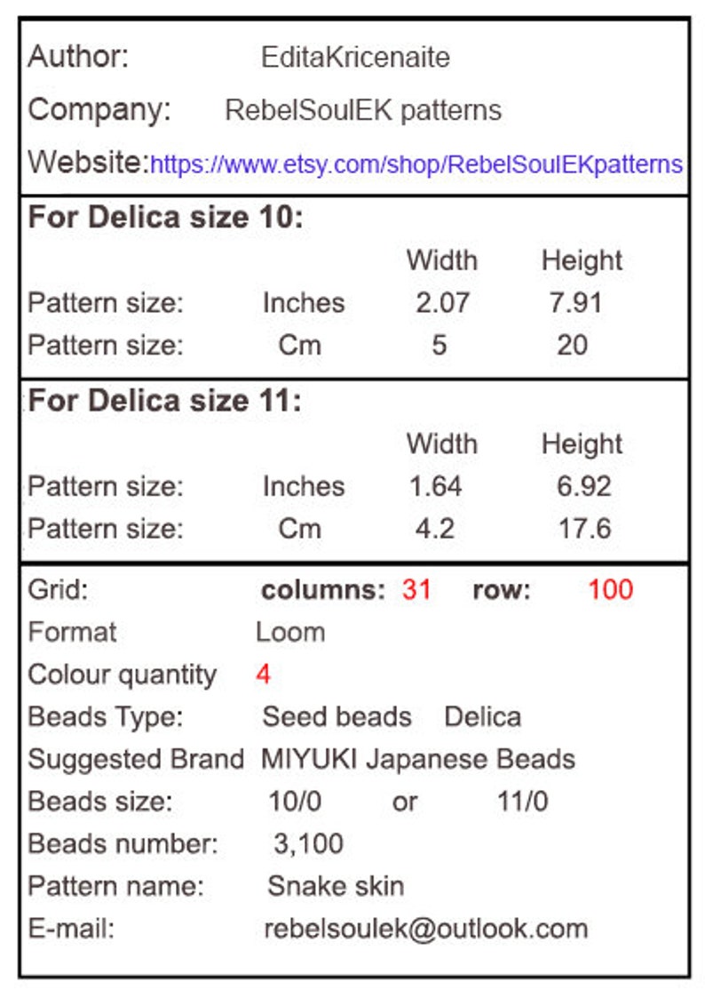 Snake skin pattern pdf pattern bracelet pattern loom Etsy France