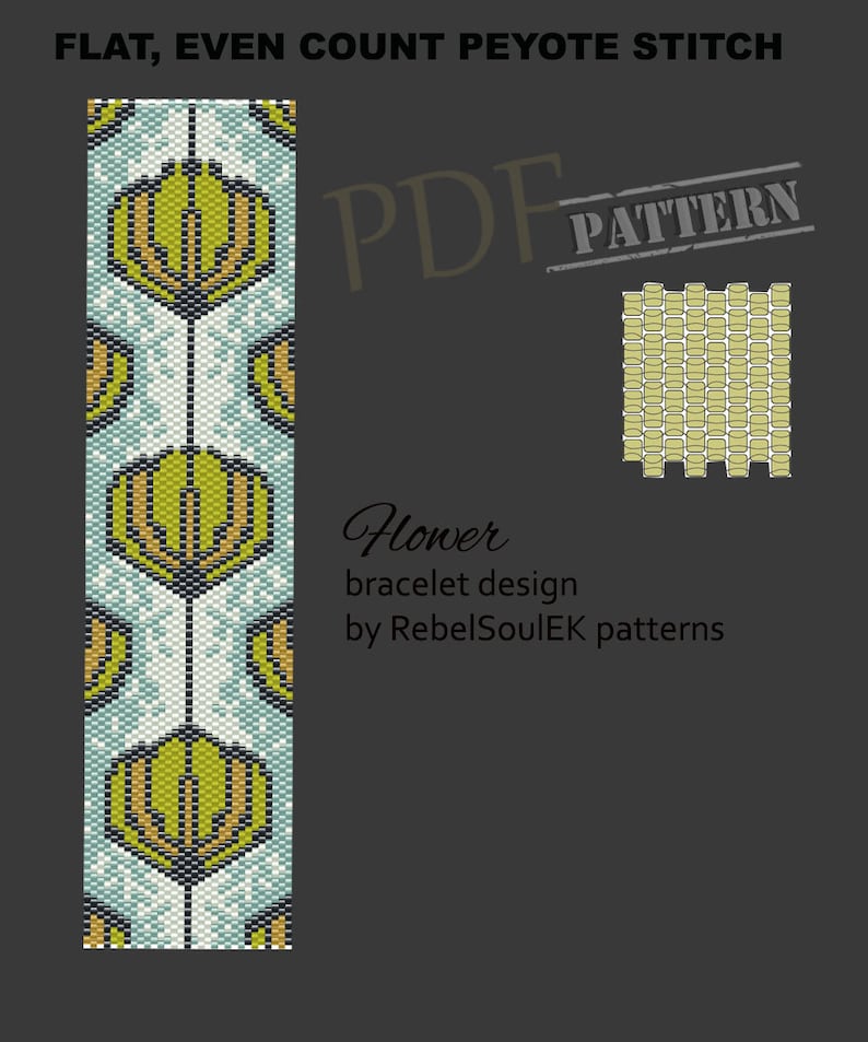 peyote design flower bracelet flat peyote pattern flower pattern beaded cuff pattern Instant download seed bead pattern