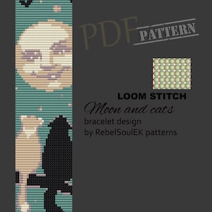Cats and Midnight moon instant download, Moon bracelet, bead loom pattern loom beading, pdf delica pattern, loom bracelet, square pattern