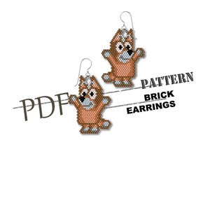 Brown Dog cartoon,  Brick stitch, instant download, doggy pattern, earrings pattern, pdf pattern, seed bead pattern, brick earring