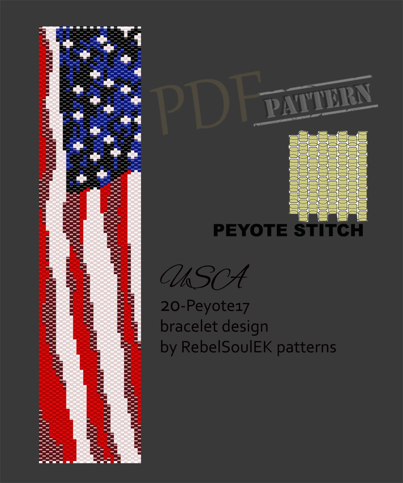 Red Blue White American Style, USA Pattern, Pdf Pattern, Bracelet ...