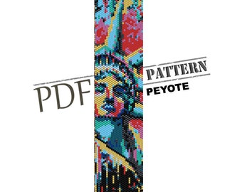 Liberty statue, american style, USA pattern, pdf pattern, bracelet pattern,  Delica pattern, seed beads tutorial, instant downloud PDF