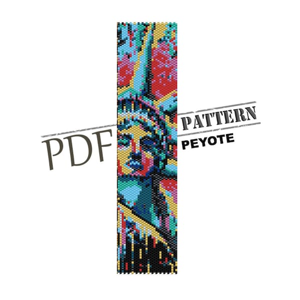Statue de la liberté, style américain, motif USA, motif pdf, motif bracelet, motif Delica, tutoriel de perles de rocaille, PDF instantané en téléchargement