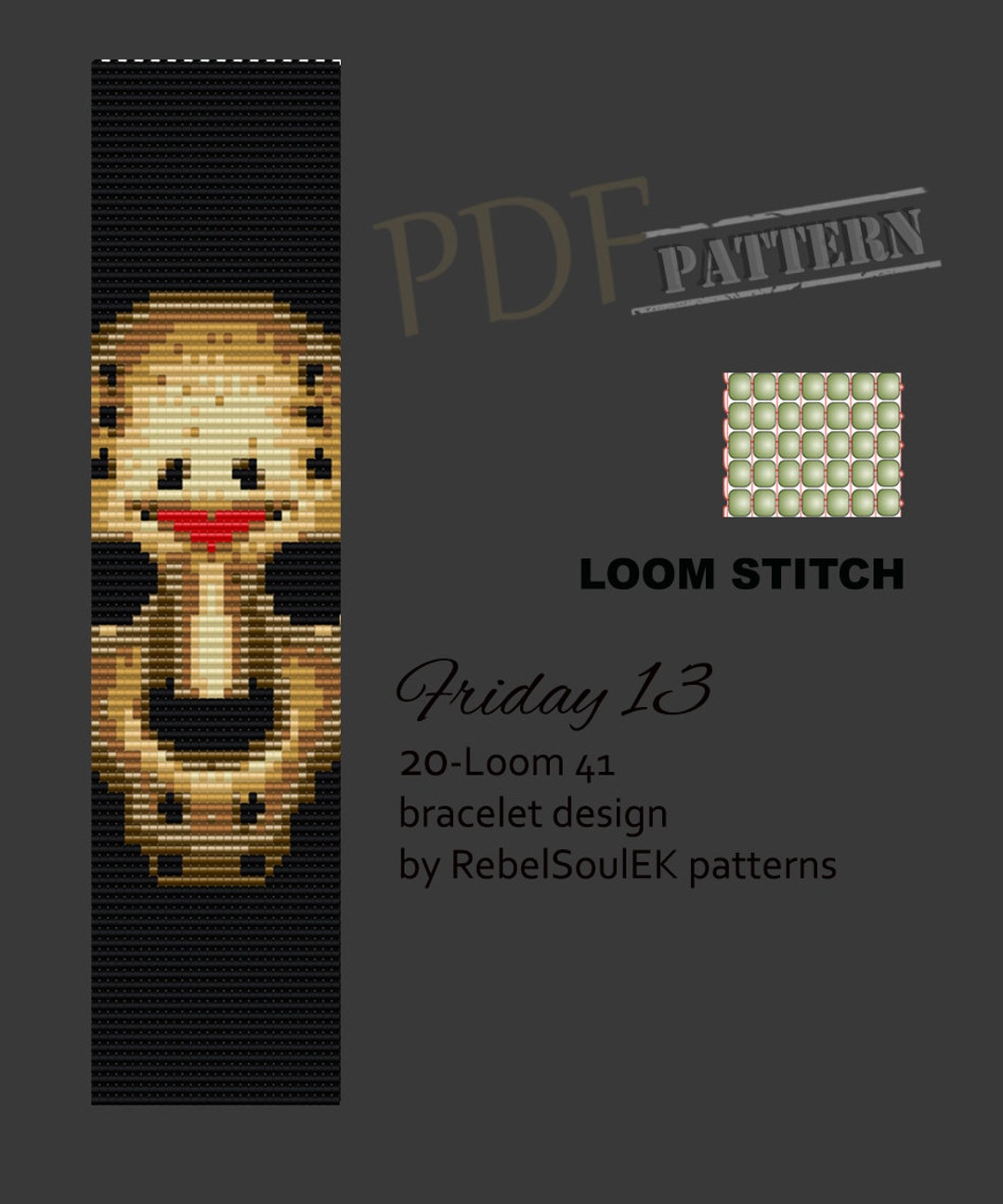 Jason Repeating Pattern Jason Voorhees Mask Loom Bracelet Pattern: Friday 13 Goth Design (PDF ...