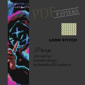 Purge pattern, neon, mask loom bracelet, goth loom, Halloween pattern, pdf pattern, bracelet pattern, instant downloud PDF