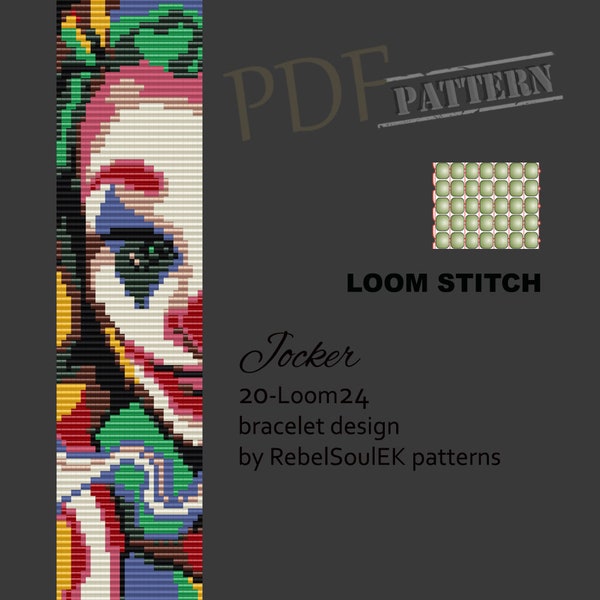 Jocker beadwork pattern, Jocker loom, instant download, bead loom pattern, loom beading, clown, halloween, loom pattern