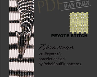 Patrón de pulsera de telar con rayas de cebra: abalorios en blanco y negro (patrón en PDF)