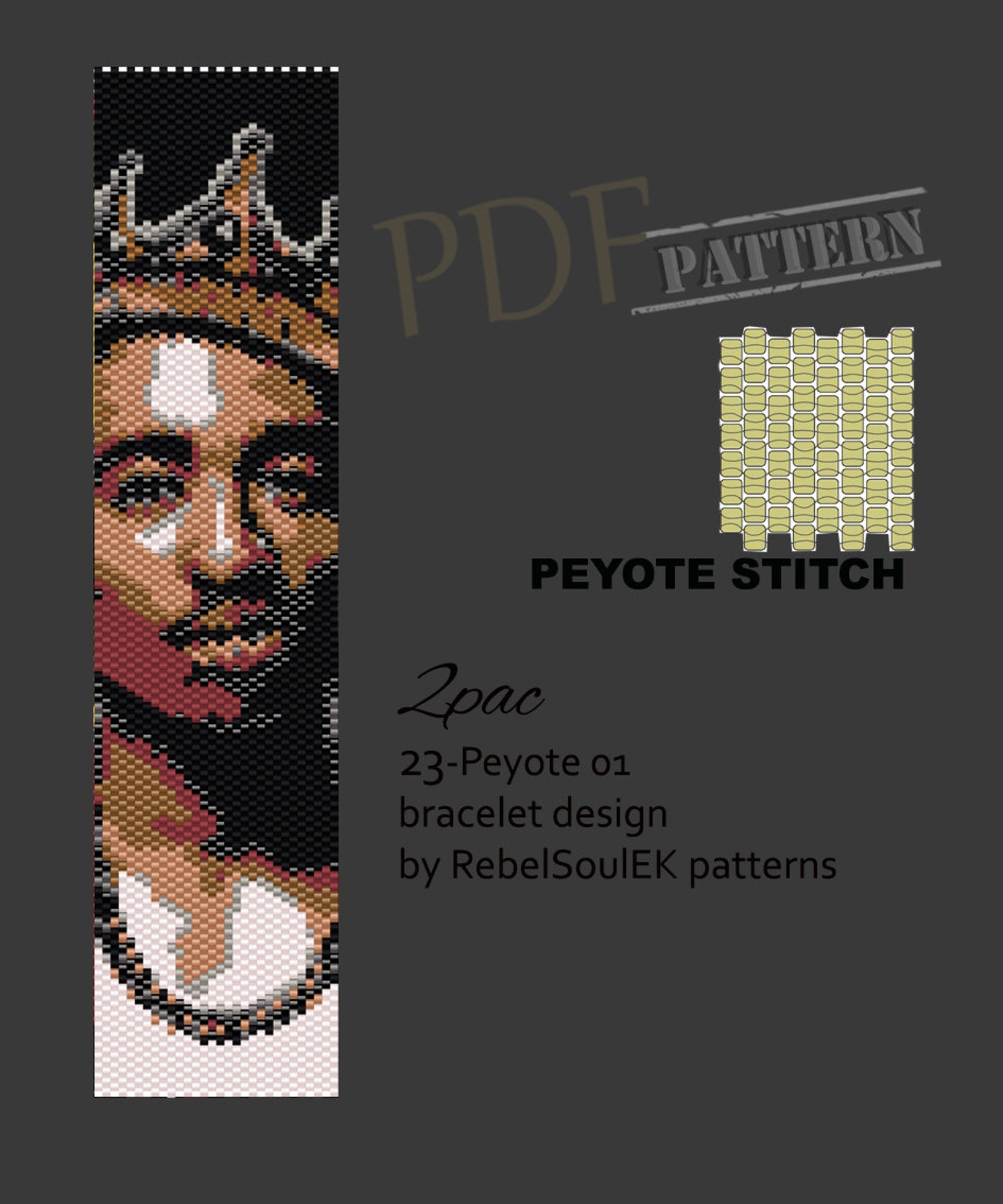 Tupac Pattern Tupac Shakur Bead Peyote Pattern, Peyote Beading, 2PAC Pattern, Famous ...