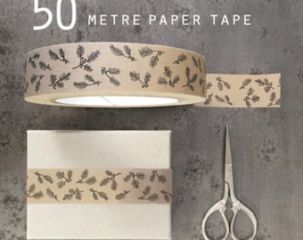 Christmas Kraft Paper Packaging Tape, Holly Berry Design