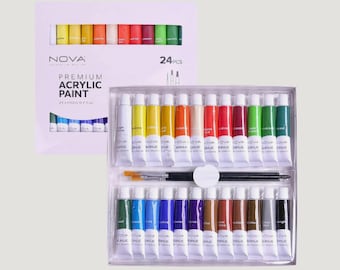 Acrylic Paint Set: 24 Vivid Colours, Canvas, Wood, Ceramic Paints