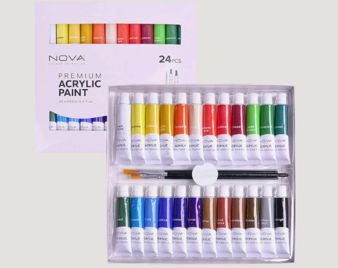 Acrylic Paint Set: 24 Vivid Colours, Canvas, Wood, Ceramic Paints