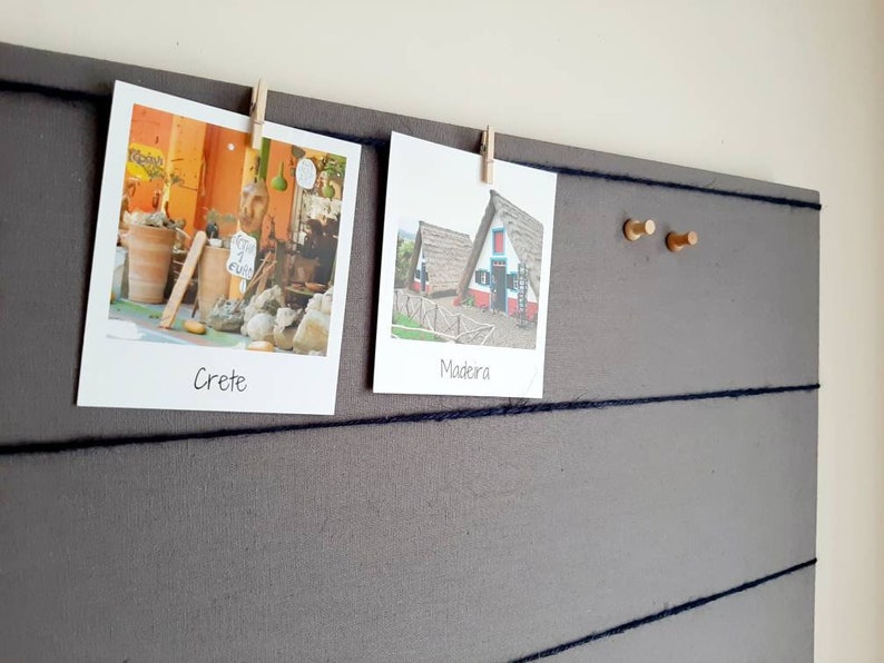Peg & String Navy Fabric Pin Board / Polaroid Display / Fabric Etsy