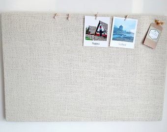 Off White Hessian Peg and Cork Board, Burlap Polaroid Wedding Display, Fabric Cork Board Notice Board