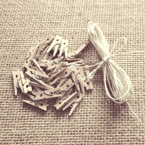 Mini Wooden Pegs & White Jute String Set: Photo Display