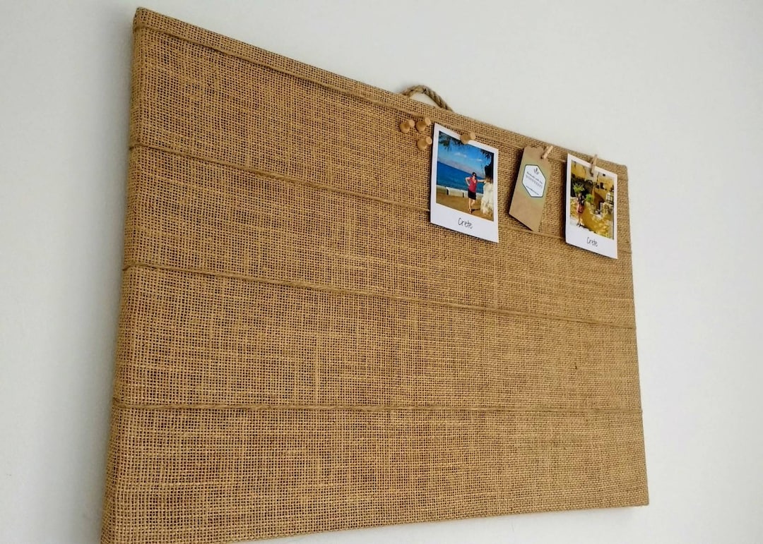 PHOTO or Message PEG & Push PIN Hessian Board / Rustic Burlap Polaroid
