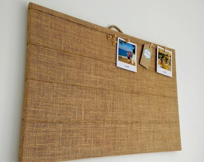 Rustic Burlap Cork Board: Photo Display with Pegs & Pins