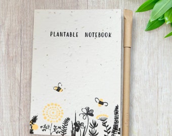 Seed Paper Notebook, Plantable Seeded Notebook with Bee A6 with Paper Pen, Eco-friendly Notepad, Zero Waste Stationery, Eco Notebook